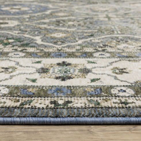 5' X 8' Blue And Gray Oriental Area Rug With Fringe